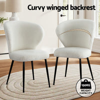 Artiss 2x Dining Chairs Sherpa Boucle Wing Back White