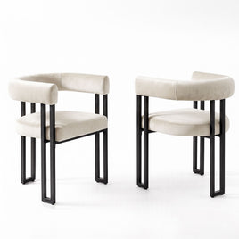 Artiss Dining Chairs Set of 2 Velvet Upholstered Barrel Chairs with Curved Armrests & Back Beige