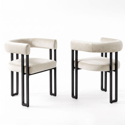 Artiss Dining Chairs Set of 2 Velvet Upholstered Barrel Chairs with Curved Armrests & Back Beige