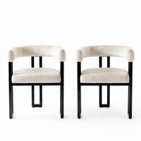 Artiss Dining Chairs Set of 2 Velvet Upholstered Barrel Chairs with Curved Armrests & Back Beige