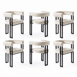 Artiss Dining Chairs Set of 6 Velvet Upholstered Barrel Chairs with Curved Armrests & Back Beige