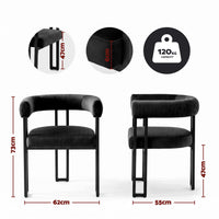 Artiss Dining Chairs Set of 2 Velvet Upholstered Barrel Chairs with Curved Armrests & Back Black