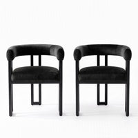 Artiss Dining Chairs Set of 2 Velvet Upholstered Barrel Chairs with Curved Armrests & Back Black