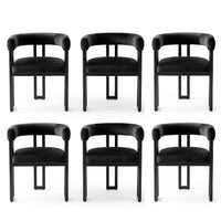 Artiss Dining Chairs Set of 6 Velvet Upholstered Barrel Chairs with Curved Armrests & Back Black