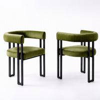 Artiss Dining Chairs Set of 2 Velvet Upholstered Barrel Chairs with Curved Armrests & Back Green