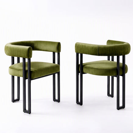 Artiss Dining Chairs Set of 2 Velvet Upholstered Barrel Chairs with Curved Armrests & Back Green