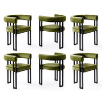 Artiss Dining Chairs Set of 6 Velvet Upholstered Barrel Chairs with Curved Armrests & Back Green