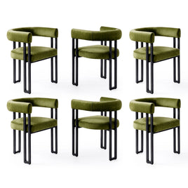 Artiss Dining Chairs Set of 6 Velvet Upholstered Barrel Chairs with Curved Armrests & Back Green
