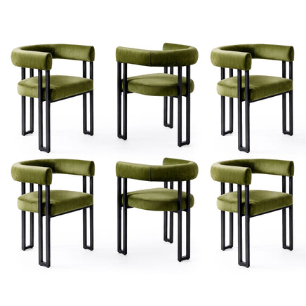 Artiss Dining Chairs Set of 6 Velvet Upholstered Barrel Chairs with Curved Armrests & Back Green