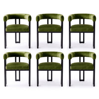 Artiss Dining Chairs Set of 6 Velvet Upholstered Barrel Chairs with Curved Armrests & Back Green