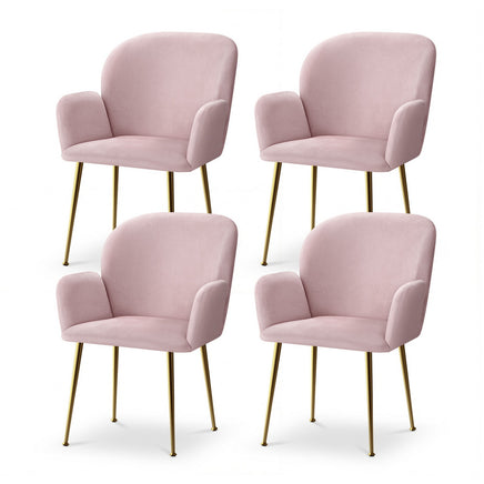 Artiss Dining Chairs Set of 4 Velvet Armchair Pink