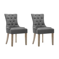 Dining Chairs Set of 2 Linen French Provincial Grey