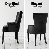 2x Artiss Dining Chairs Velvet French Provincial Armchair Black