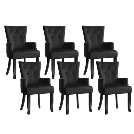 6x Artiss Dining Chairs Velvet French Provincial Armchair Black