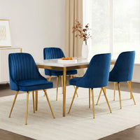 Artiss Dining Chairs Set of 4 Velvet Channel Tufted Blue