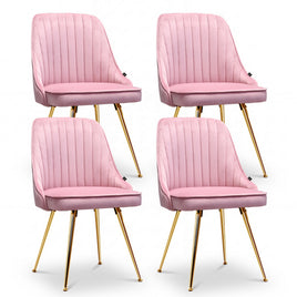 Artiss Dining Chairs Set of 4 Velvet Channel Tufted Pink