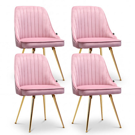 Artiss Dining Chairs Set of 4 Velvet Channel Tufted Pink