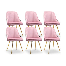 Artiss Dining Chairs Set of 6 Velvet Channel Tufted Pink