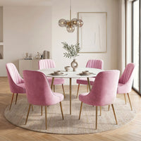 Artiss Dining Chairs Set of 6 Velvet Channel Tufted Pink