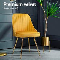 Artiss Dining Chairs Set of 4 Velvet Channel Tufted Yellow