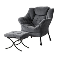 Artiss Armchair Accent Chair Ottoman Lounge Footrest Velvet Grey