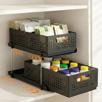 Artiss Under Sink Organizer 2 Tier Pull Out Drawer with Removable Baskets & Divider