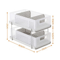 Artiss Under Sink Organizer 2 Tier Pull Out Drawer with Removable Baskets & Divider White