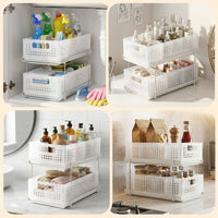 Artiss Under Sink Organizer 2 Tier Pull Out Drawer with Removable Baskets & Divider White