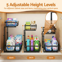 Artiss Under Sink Organizer Storage with 2 Slide Out Drawers 5 Adjustable Height Bathroom Kitchen Cabinet Black