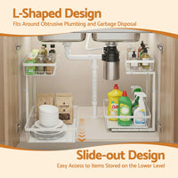 Artiss Under Sink Organizer Storage with 2 Slide Out Drawers 5 Adjustable Height Bathroom Kitchen Cabinet