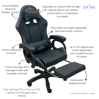 Spire Onyx Gaming/Office Chair w/ RGB Lighting And Massager Black 815EB