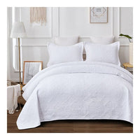 Antique White 100% Cotton Quilted 3 pcs Bedspread Coverlet Set King