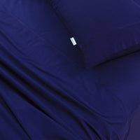 Elan Linen 100% Egyptian Cotton Vintage Washed 500TC Navy Blue Double Bed Sheets Set