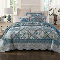 Blue Bouquet Cotton 100% Cotton Quilted 3 pcs Bedspread Coverlet Set King