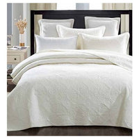 Elegant Ivory 100% Cotton Quilted 3 pcs Bedspread Coverlet Set King