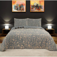 Stone Wash Gun Metal 100% Cotton Quilted 3 pcs Bedspread Coverlet Set King