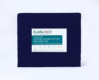 Elan Linen 100% Egyptian Cotton Vintage Washed 500TC Navy Blue King Single Bed Sheets Set