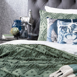 Medallion Sage Cotton Vintage Washed Tufted King Quilt Cover set by Park Avenue