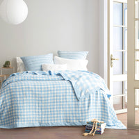 Gingham Washed Cotton Yarn Dyed Revesible Textured French Blue Blanket by Renee Taylor Queen/King