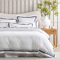 Cloud 1000 TC Egyptian Cotton White Navy Super King Quilt Cover Sets by Renee Taylor