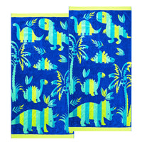 Renee Taylor 2 Pack Jacquard Velour Kids Beach Towel 75 x 150 cms Dinosaur