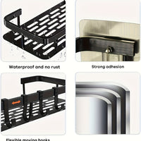 Black Wall-Mounted Storage Shelf - Heavy-Duty Plastic, No-Drill Adhesive Installation, Space-Saving Bathroom and Kitchen Organizer