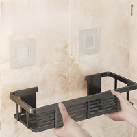 Black Wall-Mounted Storage Shelf - Heavy-Duty Plastic, No-Drill Adhesive Installation, Space-Saving Bathroom and Kitchen Organizer