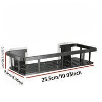 Black Wall-Mounted Storage Shelf - Heavy-Duty Plastic, No-Drill Adhesive Installation, Space-Saving Bathroom and Kitchen Organizer