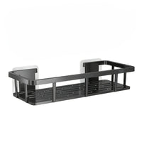 Black Wall-Mounted Storage Shelf - Heavy-Duty Plastic, No-Drill Adhesive Installation, Space-Saving Bathroom and Kitchen Organizer