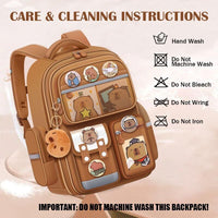 Cute Capybara Backpack with Chic Case and More Pins Ita Bag Cartoon Laptop Travel Utility Funny Going Out Casual Bag(Khaki)