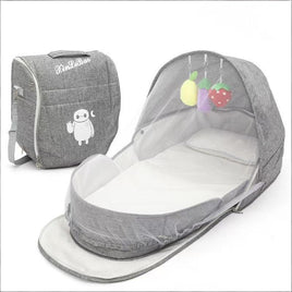 Portable Baby Travel Bassinet with Mosquito Net & Canopy – Foldable Infant Bed, Lightweight Carry Bag (Grey)