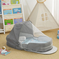 Portable Baby Travel Bassinet with Mosquito Net & Canopy – Foldable Infant Bed, Lightweight Carry Bag (Grey)