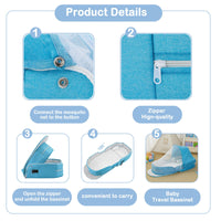 Portable Baby Travel Bassinet with Mosquito Net & Canopy – Foldable Infant Bed, Lightweight Carry Bag (Grey)