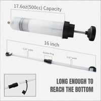 500cc Manual Fluid Extractor Pump – Leak-Free Oil Changer with Dual Rubber Rings, 16-Inch Carbon Steel Shaft, and Two 8-Inch Hoses – Ideal for Brake, Transmission, and Coolant Fluids – Durable Auto Maintenance Tool (Black)